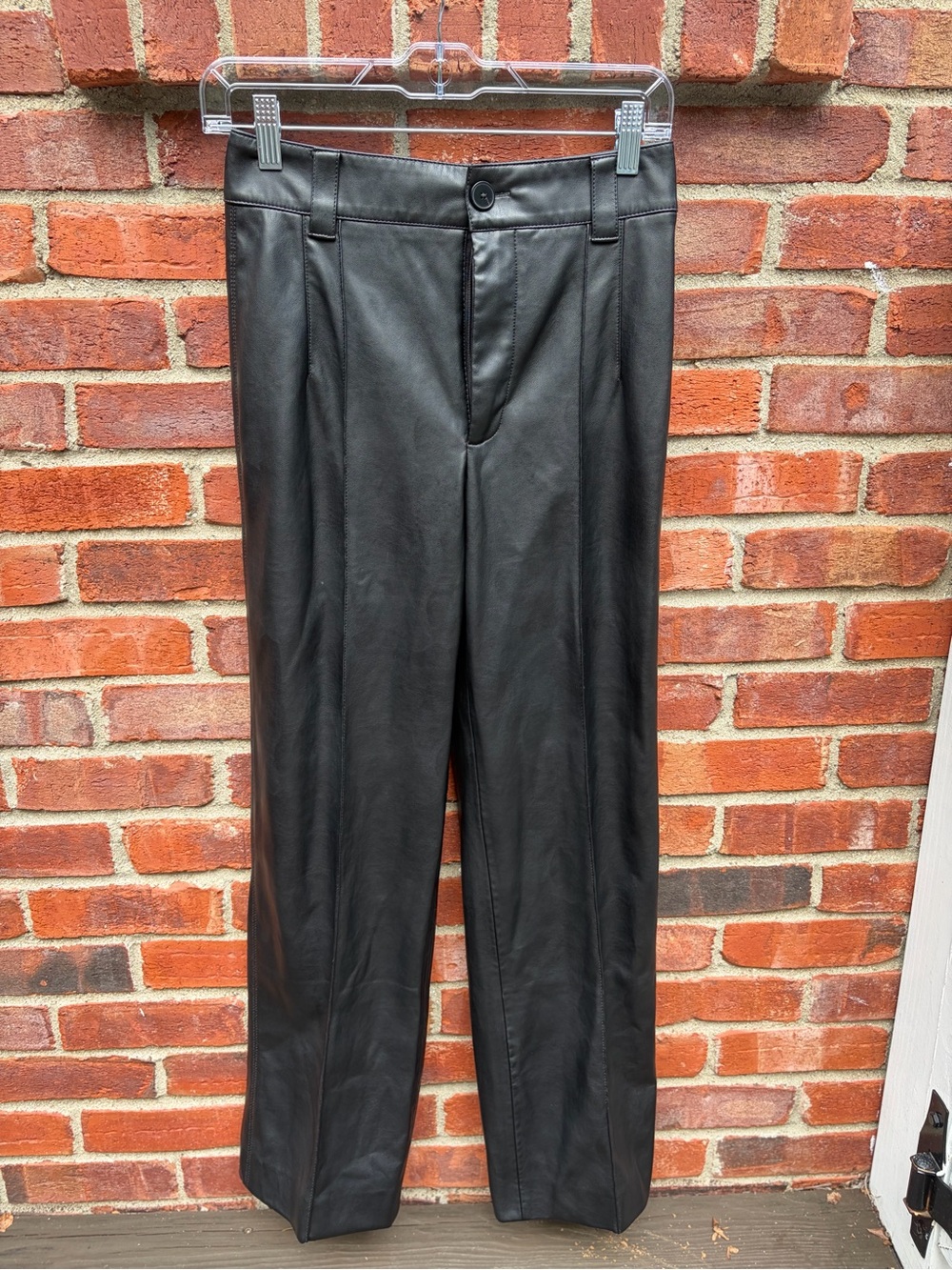 Women's Zara Black Faux Leather High Waisted Trousers Size XS